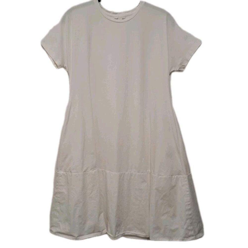 COS Short Sleeve A-Line Dress Womens XS White Jersey Knit Stretch Contrast Panel